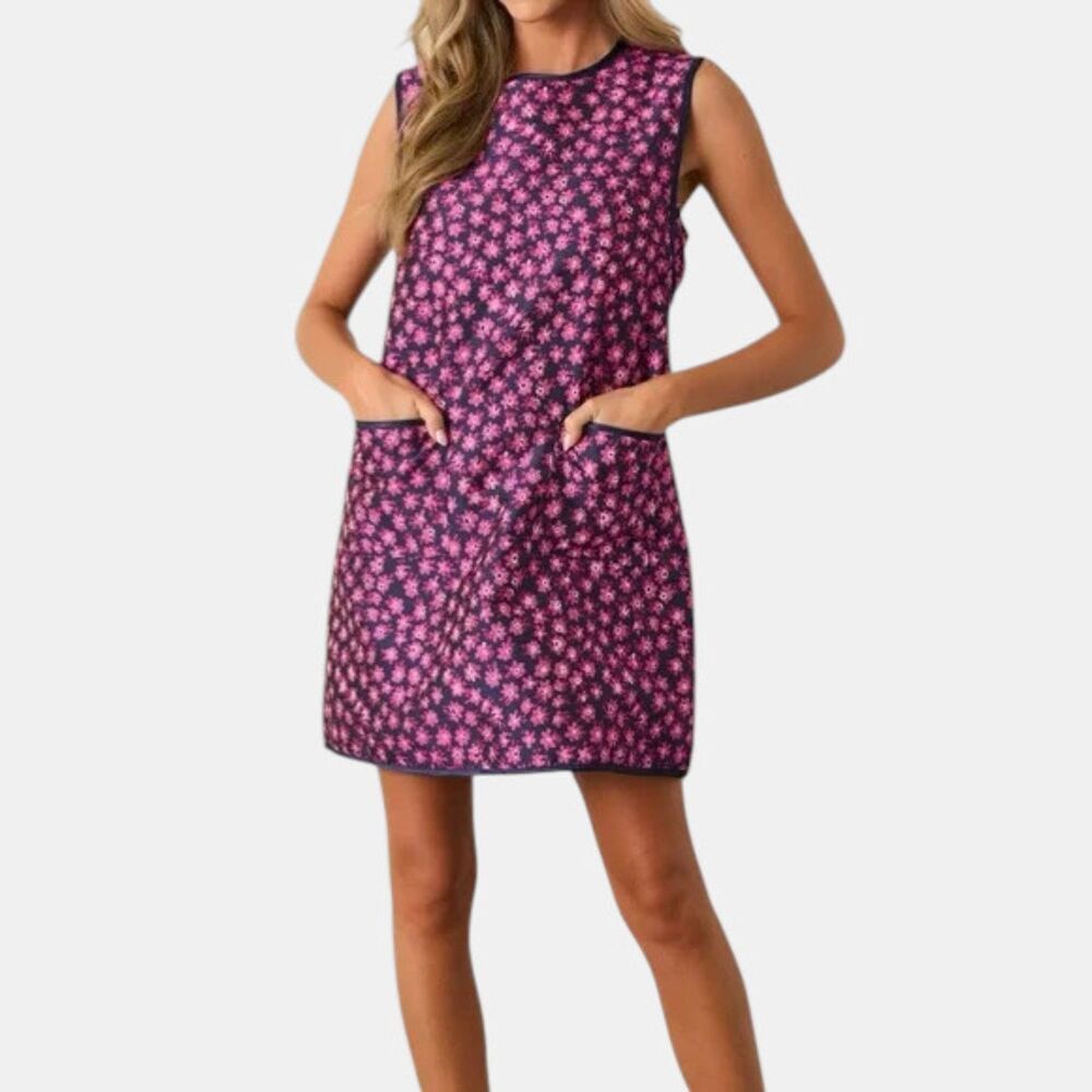 Entro Blue & Pink Floral Dress Boxy Vacation Resort Summer Cruise Size Medium
